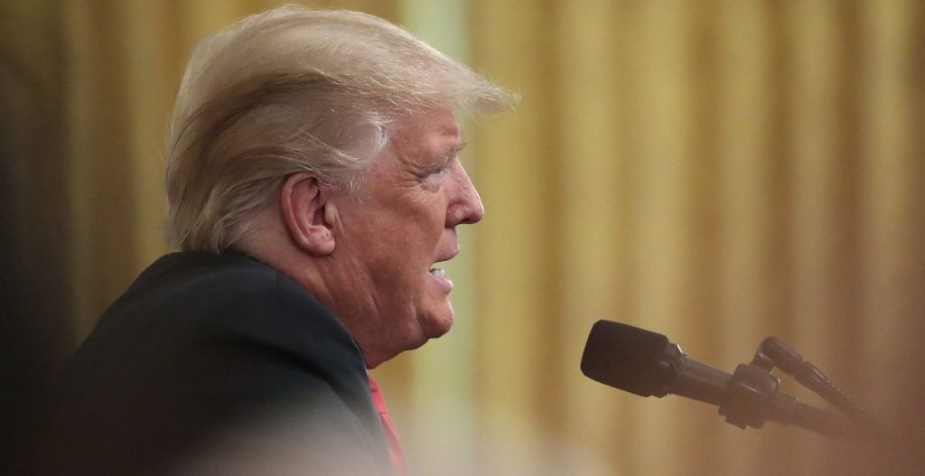 WASHINGTON DC- AUGUST 20 U.S. President Donald Trump speaks at a'Salute to the Heroes of the Immigration and Customs Enforcement and Customs and Border Protection event at the White House