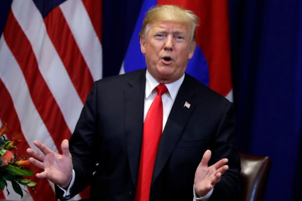 President Donald Trump speaks during a meeting with South Korean President Moon Jae In at the Lotte New York Palace hotel during the United Nations General Assembly Monday Sept. 24 2018 in New York