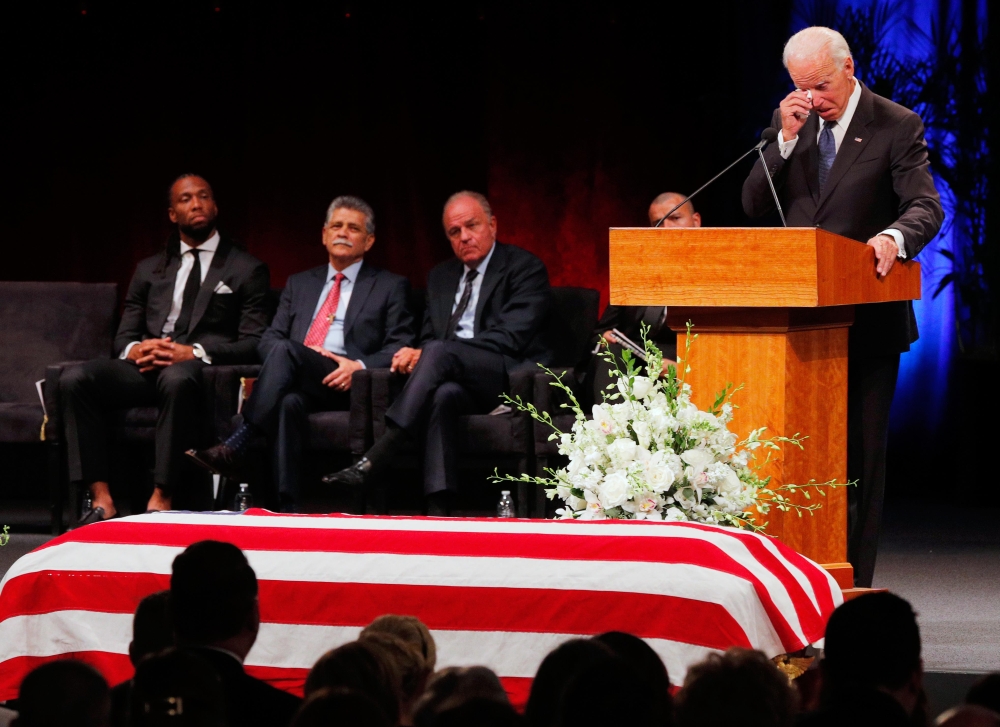 Former Vice President Joe Biden speaks at a memorial service at North Phoenix Baptist Church in Phoenix Arizona on Thursday. — Reuters