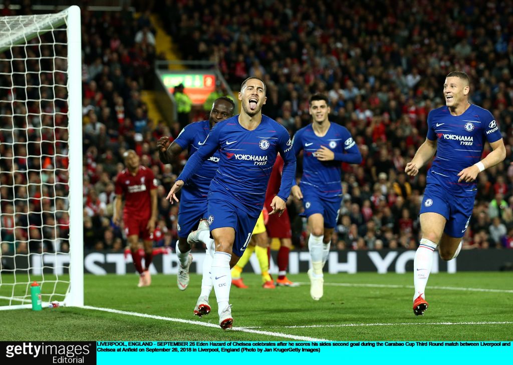 Hazard beat five Liverpool players in scoring a superb solo goal at Anfield