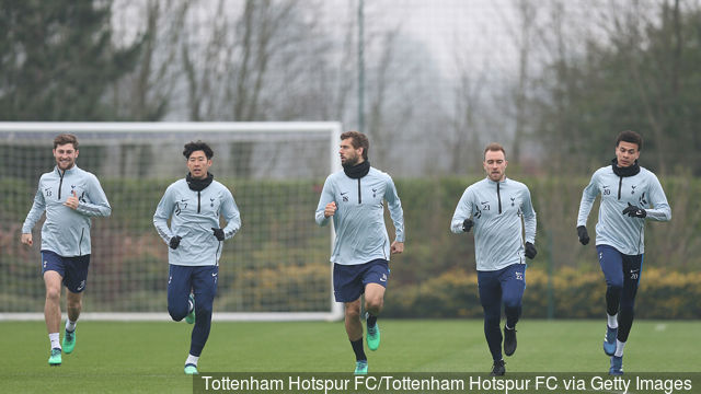 Ben Davies Heung Min Son Fernando Llorente Christian Eriksen and Dele Alli of Tottenham Hotspur during the Tottenham Hotspur training session at Tottenham Hotspur Training Centre