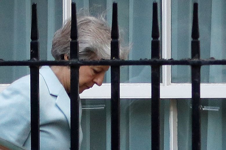 Britain's Prime Minister Theresa May arriving at the back entrance of No. 10 Downing Street in London on Sept 21 2018