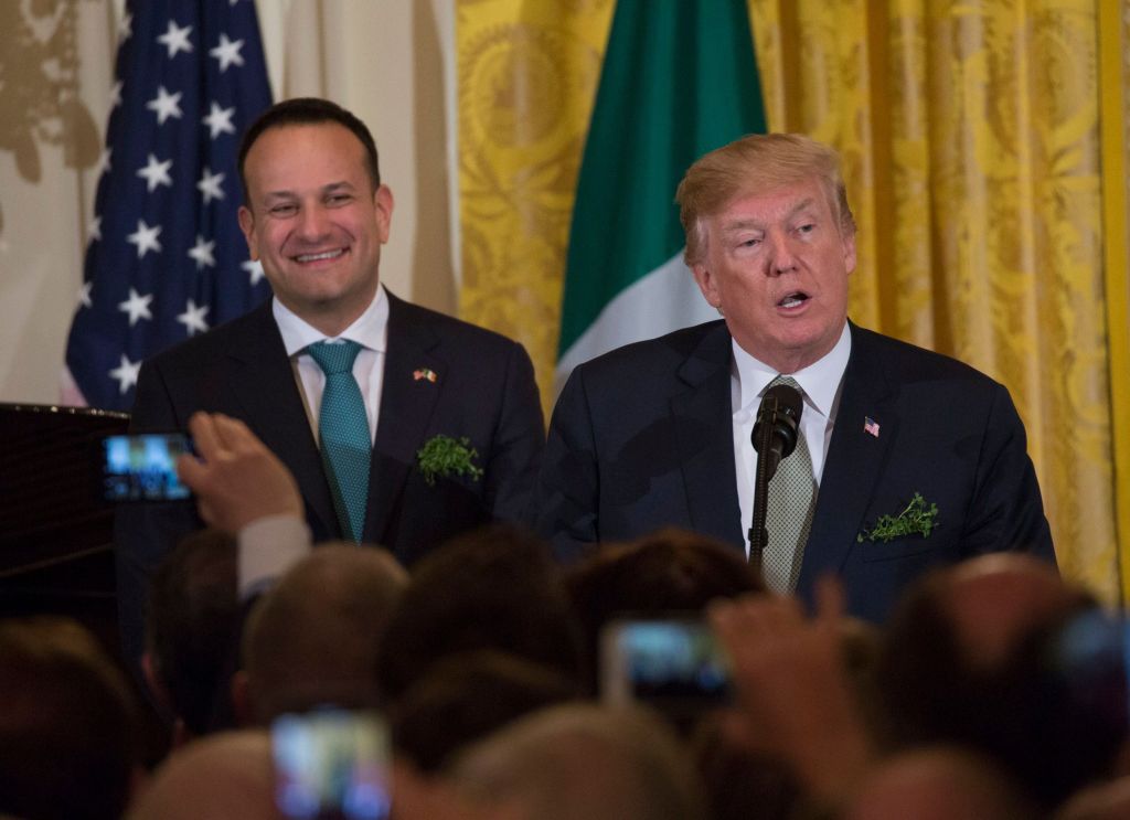 Shutterstock United States President Donald J. Trump speaks during the Shamrock Bowl Presentation by Ireland's Prime Minister Leo Varadkar at The White House in Washington DC. Prime Varadkar visit to Wahsington