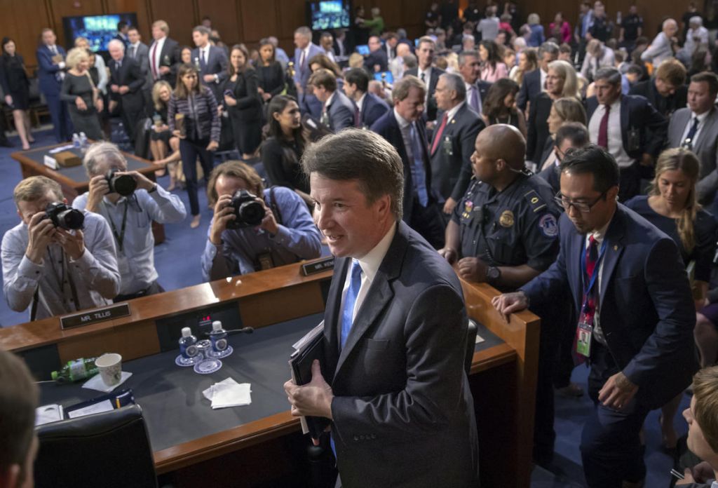 D.C. DISRUPTION Brett Kavanaugh President Trump’s nominee for the Supreme Court leaves the Senate Judiciary Committee’s hearing room during a break in his testimony on Wednesday Sept. 5 2018. Associated Press