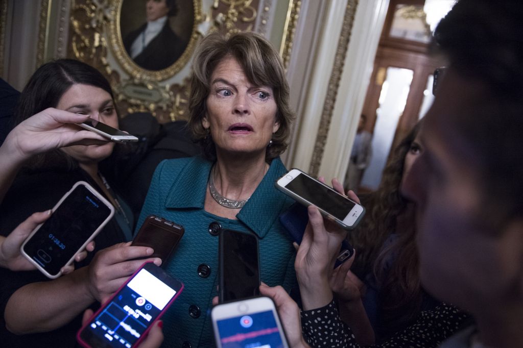 Alaska Sen. Lisa Murkowski talks with the media in the Capitol after voting'no on a cloture that advanced the Supreme Court nomination of Brett Kavanaugh to a final vote on Oct. 5 2018