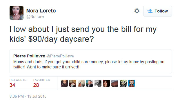 A Conservative MP's Tweet about the child care benefit received backlash on Twitter