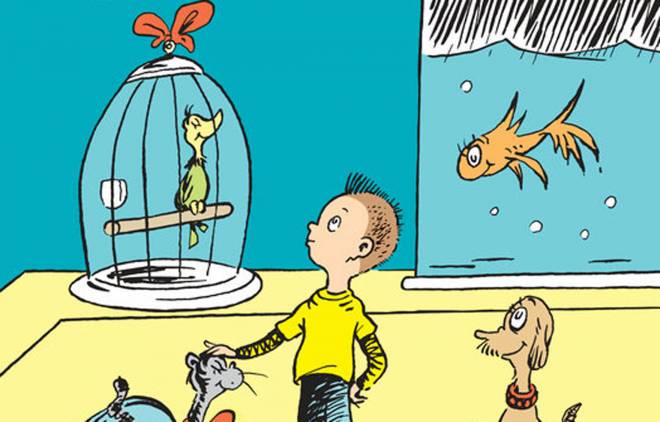 A detail from the cover of What Pet Should I Get by Dr. Seuss. It's at the top of book sales on sites such as Amazon