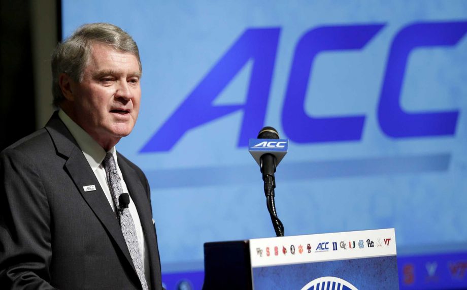 Atlantic Coast Conference Commissioner John Swofford makes remarks during the ACC NCAA college football kickoff in Pinehurst N.C. Monday