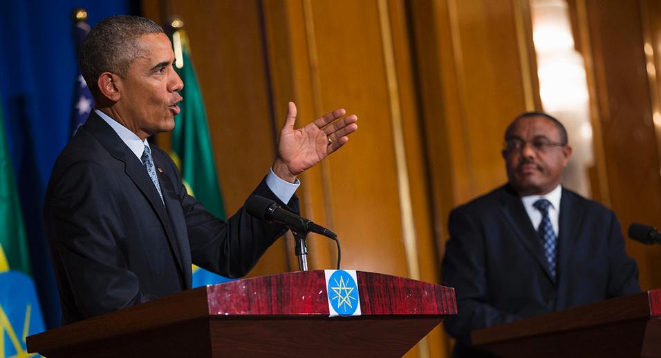 President Barack Obama speaks during a joint news conference with Ethiopian Prime Minister Hailemariam Desalegn, on Monday