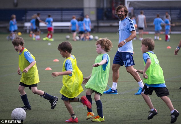 Andrea Pirlo oversees a football camp at at the Downtown United club in New York on Thursday