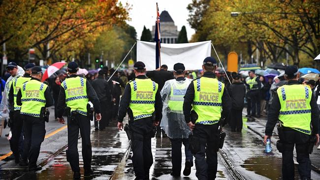 Terror threat... A large police presence at Anzac Day in Melbourne