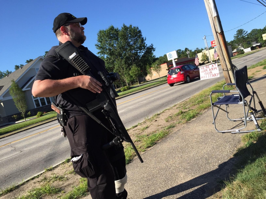 Brian Blackden of Concord outside the US Army Recruiting Center on Loudon Road Wednesday morning