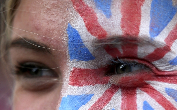 A fan of Andy Murray with a union jack flag painted on her face on day five of the Wimbledon Lawn Tennis Championships at the All England Lawn Tennis and Croquet Club