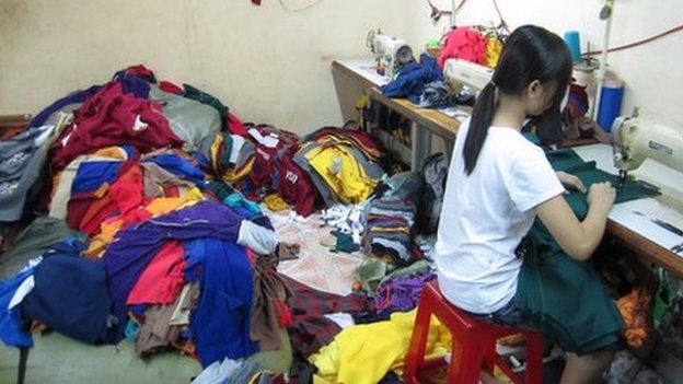 A child working in one of the garment factories raided by the Blue Dragon Children's Foundation in Vietnam