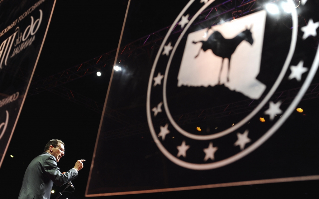 Connecticut Gov. Dannel P. Malloy speaks at the Jefferson Jackson Bailey Dinner Wednesday Aug. 13 2014 in Hartford Conn