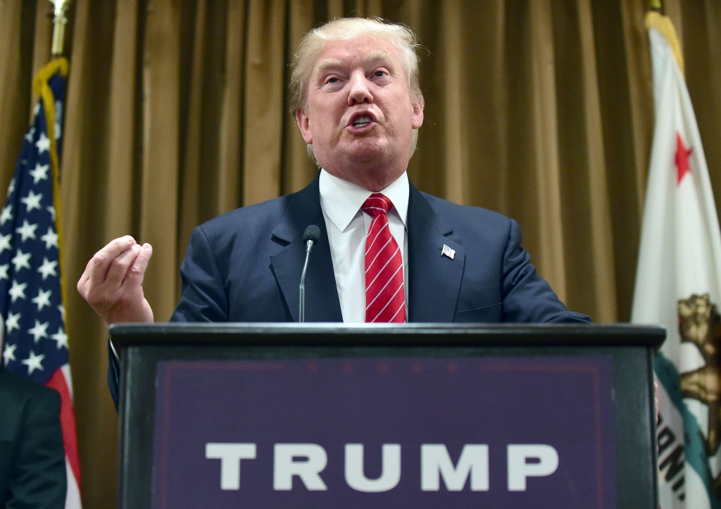 Donald Trump addresses the press at the Beverly Wilshire Hotel in Beverly Hills Calif