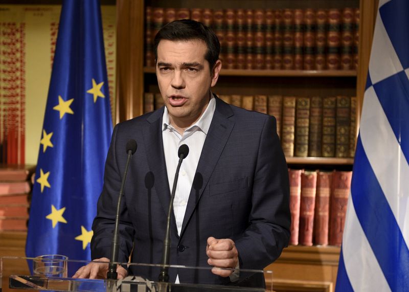 Greek Prime Minister Alexis Tsipras addresses the nation in this handout