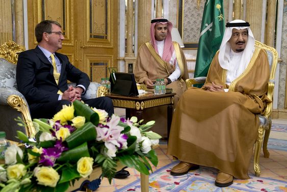 Ash Carter meets with Saudi Arabian King Salman bin Abdul Aziz at Al Salam Palace in Jiddah Saudi Arabia Wednesday