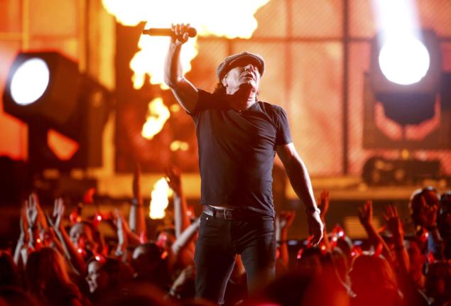Brian Johnson of AC  DC performs a medley of songs to open the show at the 57th annual Grammy Awards