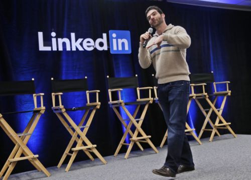 Linked In CEO Jeff Weiner speaks during the company's second annual'Bring In Your Parents Day' at Linked In headquarters in Mountain View Calif. Linked In reports quarterly financial results on Thursday July