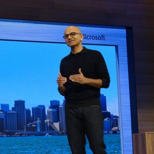 Satya Nadella discussing the post-PC future of Windows 10 at Build 2015