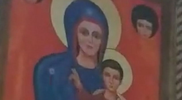 The faithful at a Sydney church believe this painting of Mother Mary prays with them