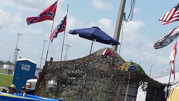 The sight of the Confederate flag was relativly rare in the Daytona infield Friday