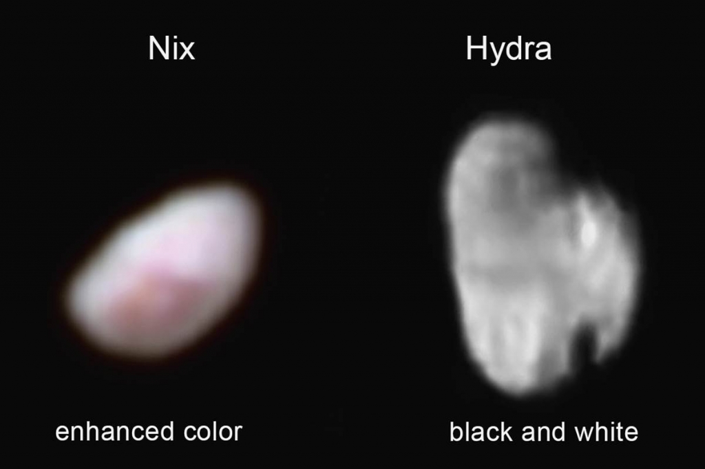 Two of Pluto's moons Nix and Hydra are shown in this composite image taken on the morning of July 14. NASA  JHUAPL  SWRI