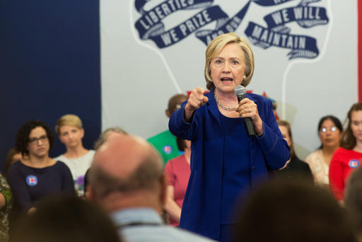 Former Secretary of State and presidential candidate Hillary Clinton addresses supporters at an organizational rally