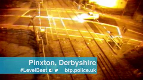 Yellow Reliant Robin crashes through level crossing in reverse caught on CCTV