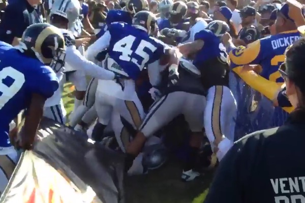 A massive brawl ended practice between the Rams and Cowboys at training camp.			Pat Doney on Twitter