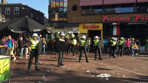 A view of the scene in Arnhem where fans have clashed ahead of the Europa League tie