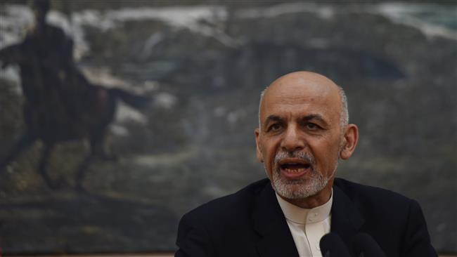 Afghan President Ashraf Ghani speaks during a press conference at the حresidential palace in Kabul