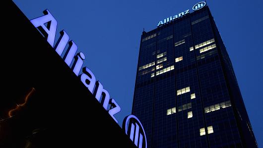 The logo of German insurer Allianz stands on the company's office buildings at Treptowers in Berlin Germany