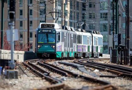 A Green Line train pulled into Lechmere Station in Cambridge last year