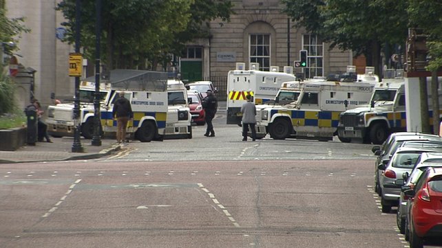 As the parade made its way towards the city centre it was stopped by a large force of police