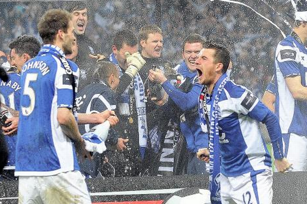 Barry Ferguson roars with joy after Birmingham's League Cup win in 2011