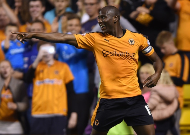 Benik Afobe celebrates one of his many goals for Wolves last season- he is now reportedly the subject of Norwich City interest