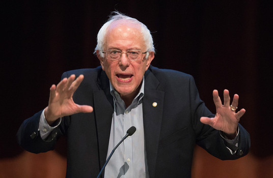 Democratic presidential candidate Senator Bernie Sanders speaks to guests at a town hall meeting at Valley High School