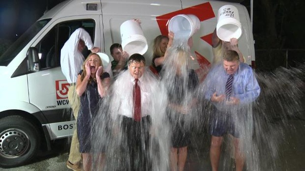 Buckets of ice and water are poured on the heads of those who are willing to accept the challenge