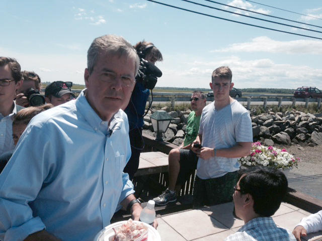 Bush outside Brown's Lobster Pound in Seabrook NH