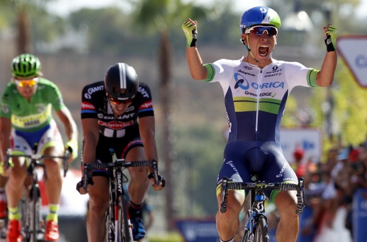 Australia’s Caleb Ewan claimed his maiden Grand Tour stage victory on a dramatic day of the Vuelta a España