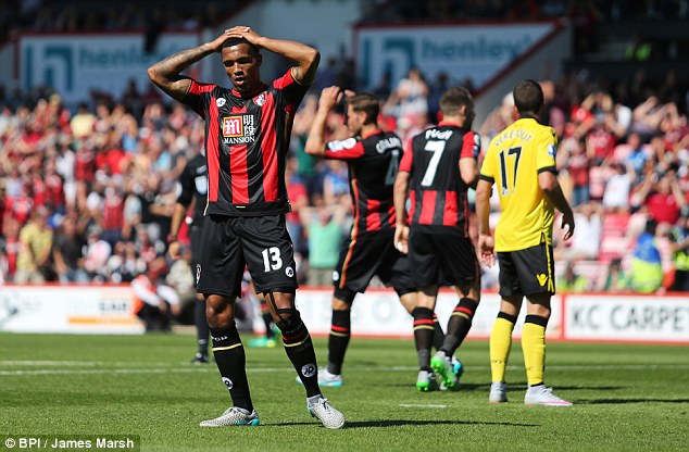 Callum Wilson- the Cherries top scorer last season- shows his frustration at a missed chance on Saturday