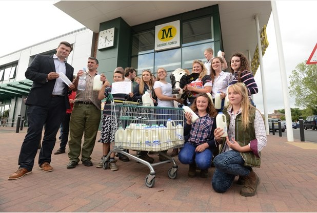 Clare Green       
        Farmers protest over milk prices at Morrisons Wells Somerset       	      	     VIEW