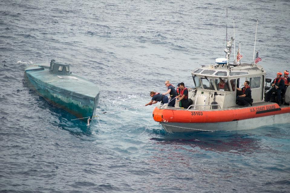 Crew from the Coast Guard Cutter Stratton intercept a self Propelled Semi Submersible in the Eastern Pacific