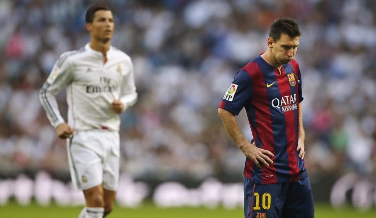 Cristiano Ronaldo and Lionel Messi during last season's El Clasico in which Barcelona triumphed 21 over Real Madrid