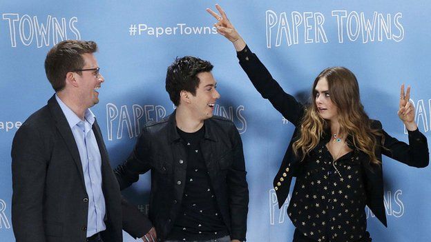 Cara Delevingne with John Green and Nat Wolff