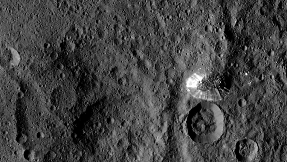 Ceres four-mile tall mountain is seen toward the center right of this