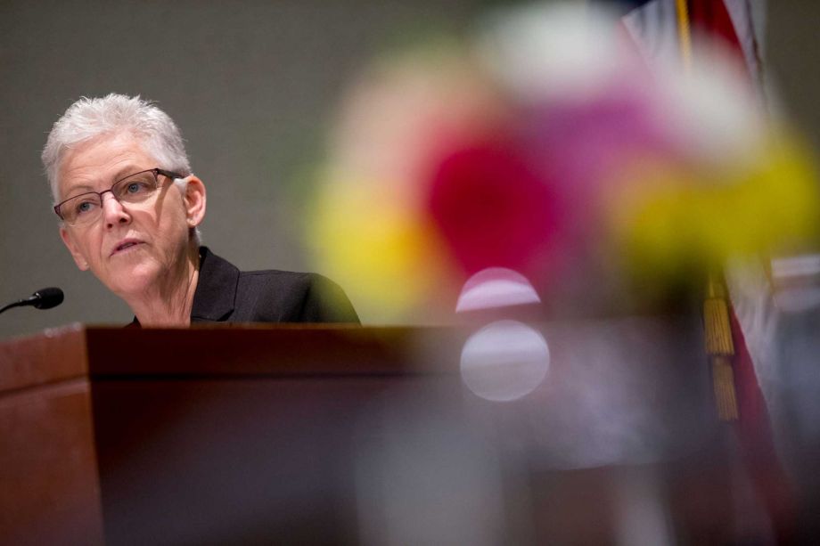 Environmental Protection Agency Administrator Gina Mc Carthy speaks at a Resources for the Future policy leadership forum Tuesday Aug. 11 2015 in Washington. Mc Carthy spoke about the EPA’s Clean Power Plan and the recent Colorado mine spill