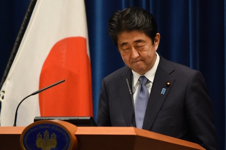 Japanese Prime Minister Shinzo Abe delivers a war anniversary statement which neighboring nations will scrutinize for signs of sufficient remorse over Tokyo's past militarism at his official residence in Tokyo on Aug. 14